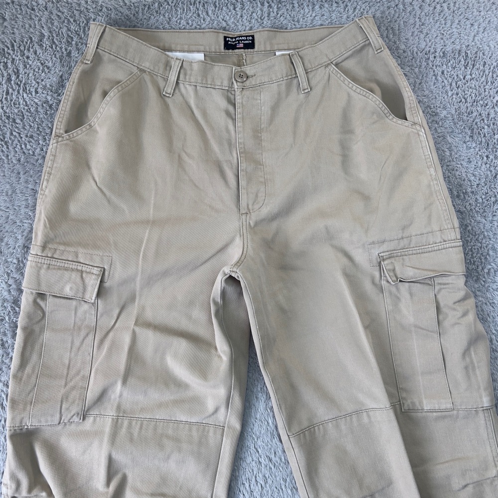 Vintage Y2K Polo Jeans Ralph Lauren Khaki Wide Leg Freighter Cargo Pants 36x29 - Picture 4 of 10
